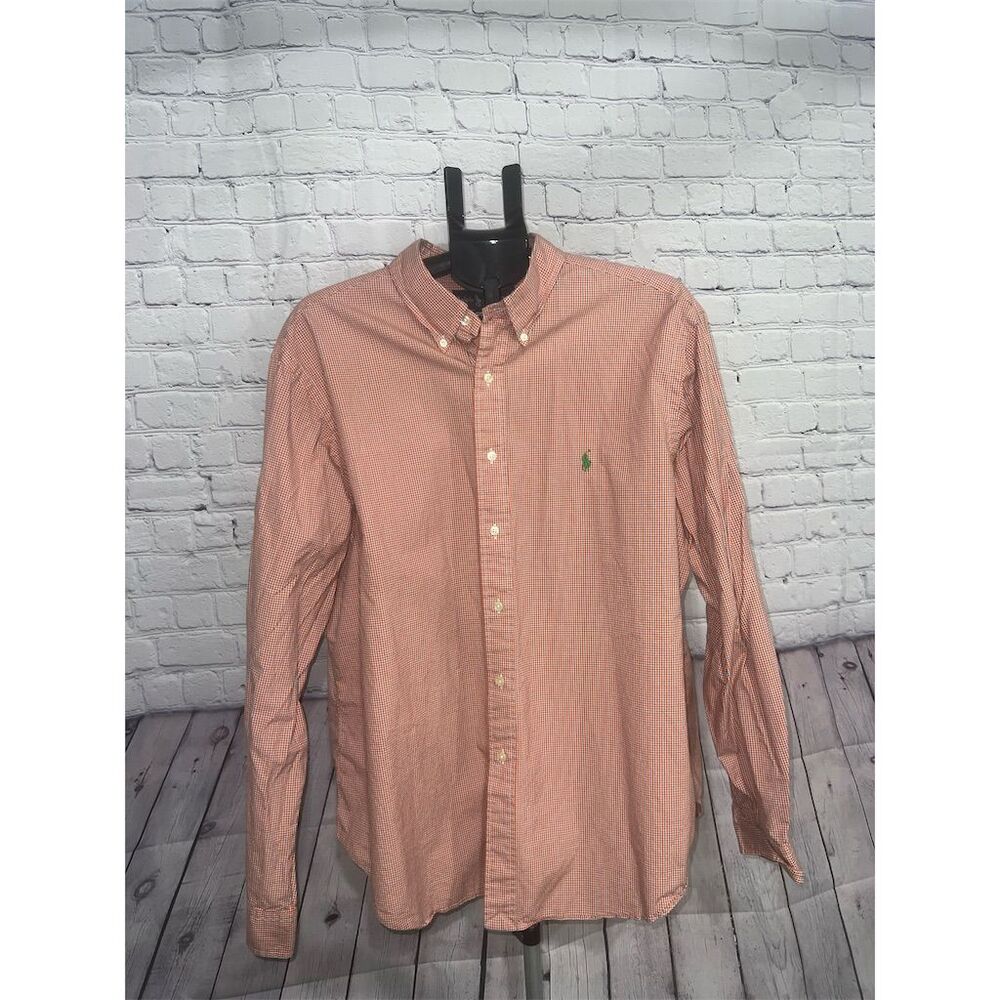 Ralph Lauren Polo Men's Classic Fit Orange Check Button-Up Shirt Size 18/XXL